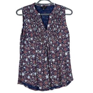 Lucky Brand Womens Floral Tank Top Sz M Boho Feminine V Neck
